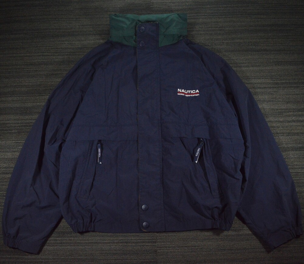 Vintage Nautica Ocean Sportsman Hooded Windbreaker Jacket XXL Navy